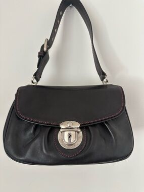 Vintage Marc Jacobs Black Leather Shoulder Bag with Pink Stitching